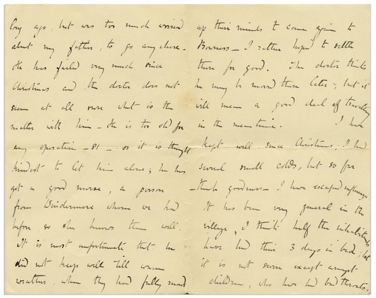 Beatrix Potter Autograph Letter Signed, Regarding the Ill Health of Her Father -- ''...He is too old for any operation - 81 - and it is thought kindest to let him alone...''